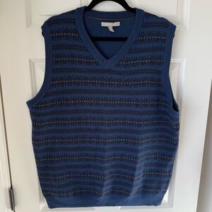 Nordstrom Men's 100% Merino Wool Sweater Vest Sz XL‎ Striped Geometric Knit Blue